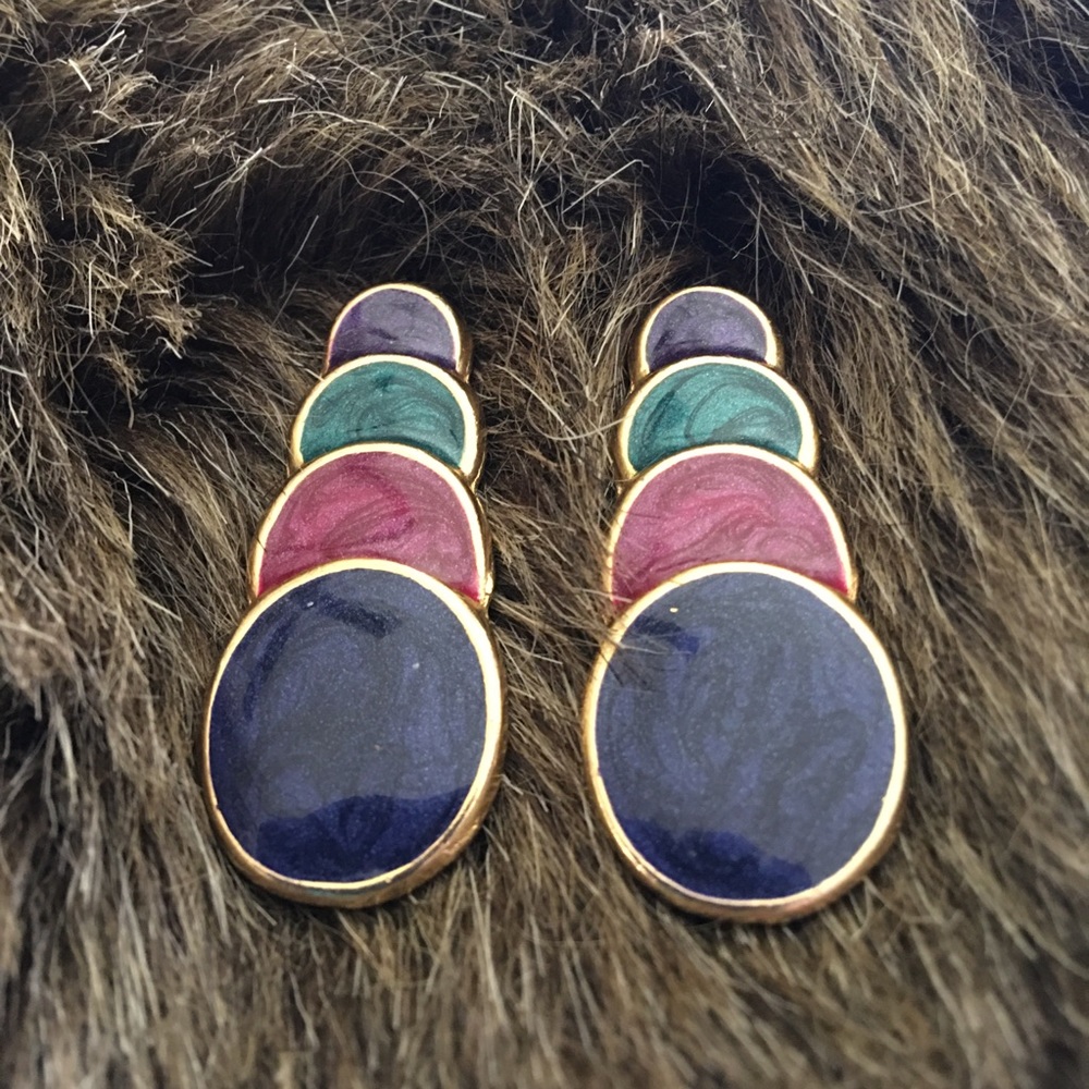 Gold tone metallic enamel multi color earrings